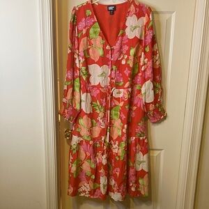 Lands' End Vibrant Floral Long Sleeve Dress